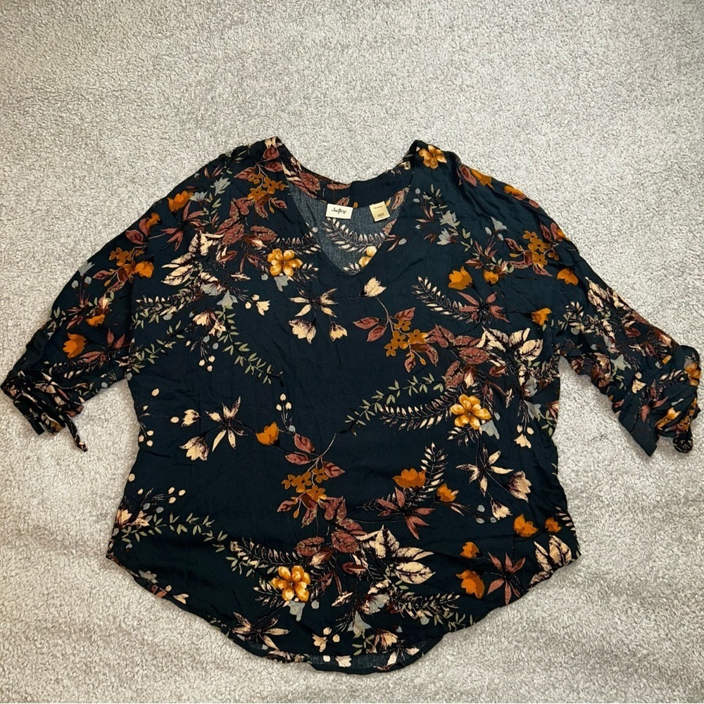 Daytrip Autumn Floral Blouse - Blue and Orange size large